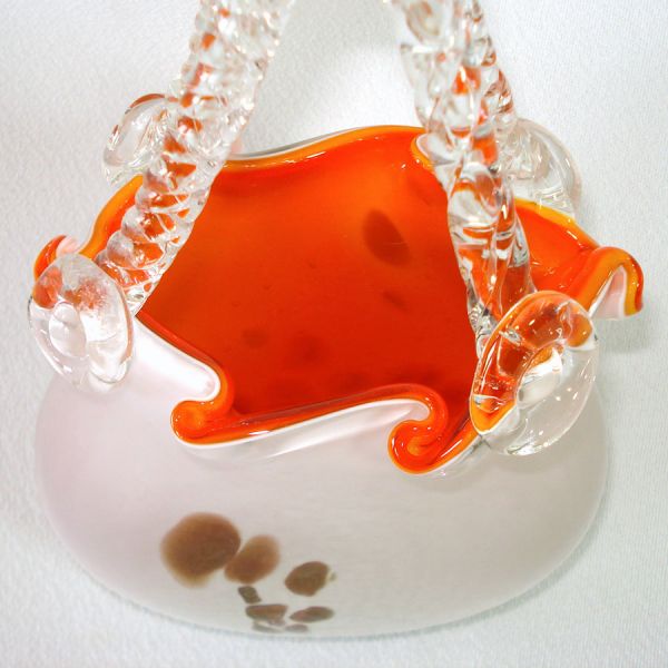 Art Glass Purse Vase Orange White Copper Millefiori Clearance #3