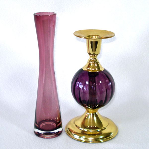 Purple Amethyst Glass Bud Vase and Candle Holder