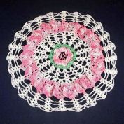 Crocheted Lacy Rose Pink and White Ruffled Doily