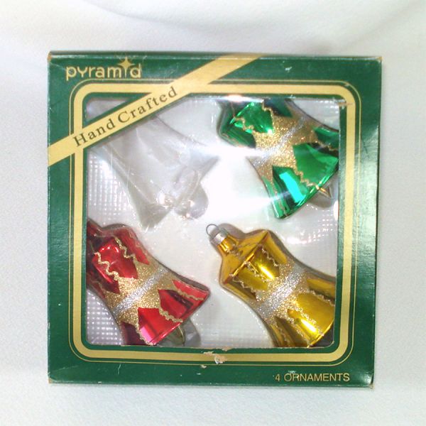 Pyramid Glittered Bells Glass Christmas Ornaments #2