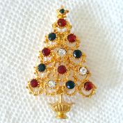 Christopher Radko Rhinestone Christmas Tree Brooch Pin