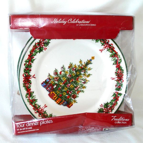 Christopher Radko 4 Christmas Dinner Plates Mint