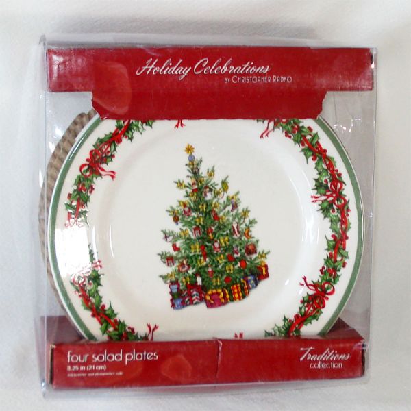 Christopher Radko 4 Christmas Salad Plates Mint