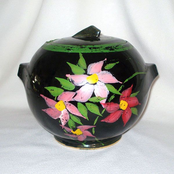 McCoy Pottery Deco Ball Cookie Jar Hand Painted Pink Flowers
