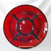 Durand Antique Pattern Ruby Glass Divided Relish Plate