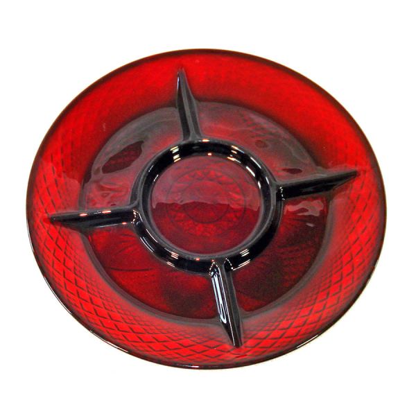 Durand Antique Pattern Ruby Glass Divided Relish Plate #2