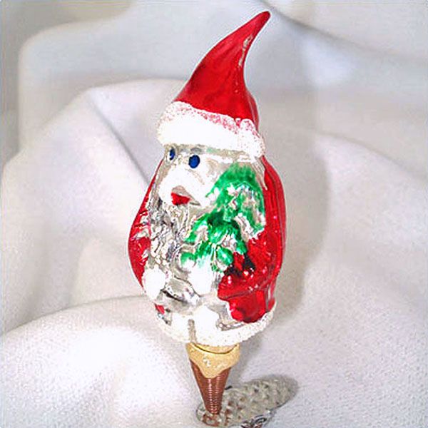 Santa Claus With Tree Clip On Glass Christmas Ornament Clearance