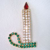 Full Rhinestone Christmas Candle Brooch Pin Clearance