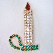 Full Rhinestone Christmas Candle Brooch Pin