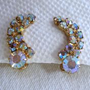 Comet or Shooting Star Aurora Borealis Rhinestone Clip Earrings