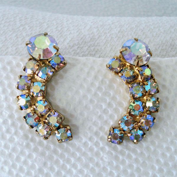 Comet Shooting Star Aurora Borealis Rhinestone Clip Earrings Clearance #2