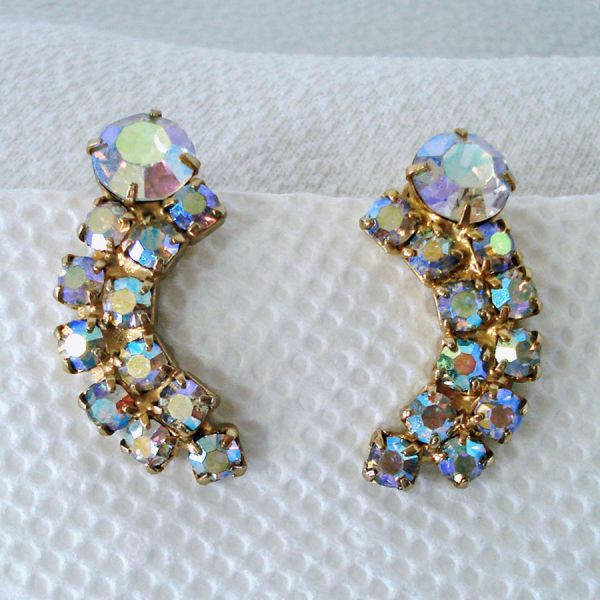 Comet or Shooting Star Aurora Borealis Rhinestone Clip Earrings #2