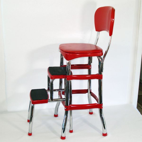 Cosco Red Chrome Kitchen Chair With Step Stool #2