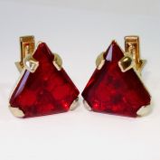 Triangle Cut Red Glass Goldtone Cufflinks