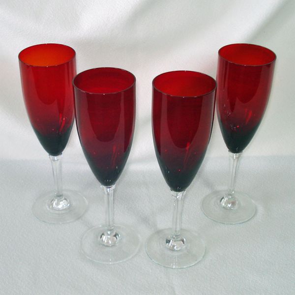 Set 4 Tall Ruby Fluted Champagne Goblets Clearance