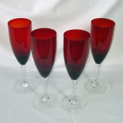 Set 4 Tall Ruby Fluted Champagne Goblets