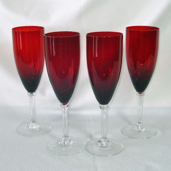 Set 4 Tall Ruby Fluted Champagne Goblets #2