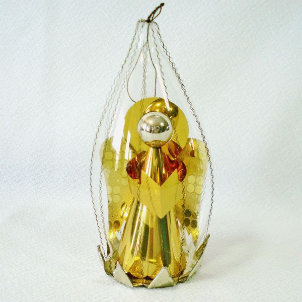 Foil Glass Angel Scene Wire Wrap Christmas Ornament Clearance