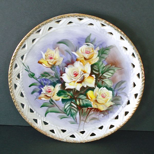 Yellow Roses Hand Painted Reticulated Wall Plate #2
