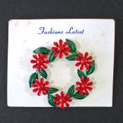 Enamel Red Green Flower Wreath Brooch Pin