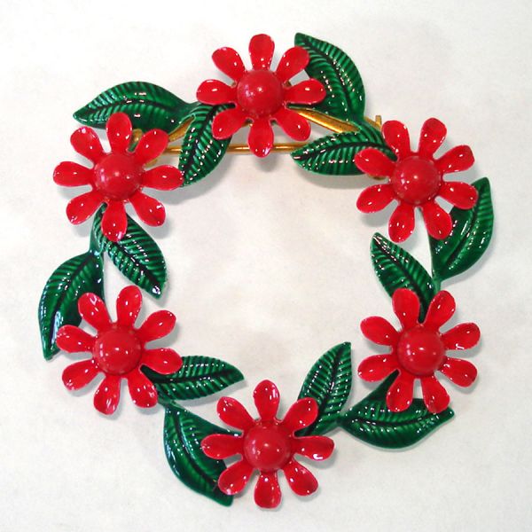 Enamel Red Green Flower Wreath Brooch Pin Clearance #2