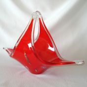 Red Cased Glass Basket Millefiori Decoration