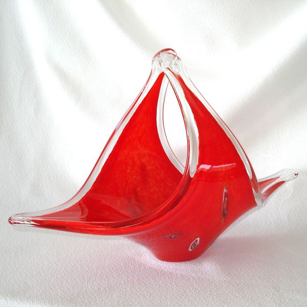 Red Cased Glass Basket Millefiori Decoration #2