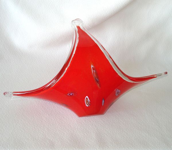 Red Cased Glass Basket Millefiori Decoration #3