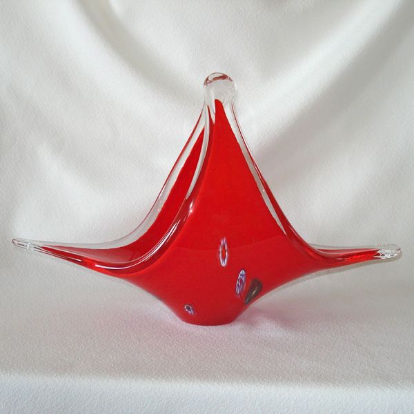 Red Cased Glass Basket Millefiori Decoration #4