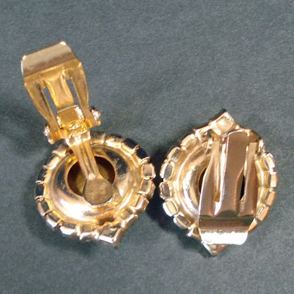 Rivoli Rhinestone Olivine Green Clip Earrings Clearance #4