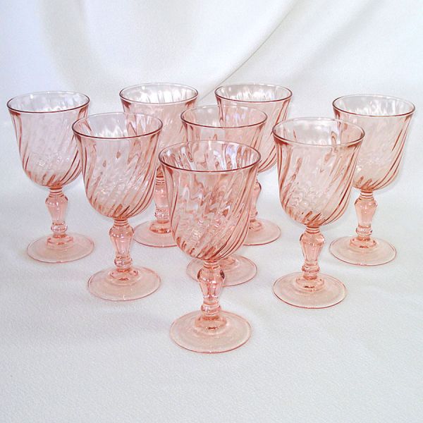 Arcoroc Rosaline Pink Swirl Water Goblets #3