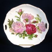 Handled Porcelain Plate With Shabby Pink, Red Roses Clearance