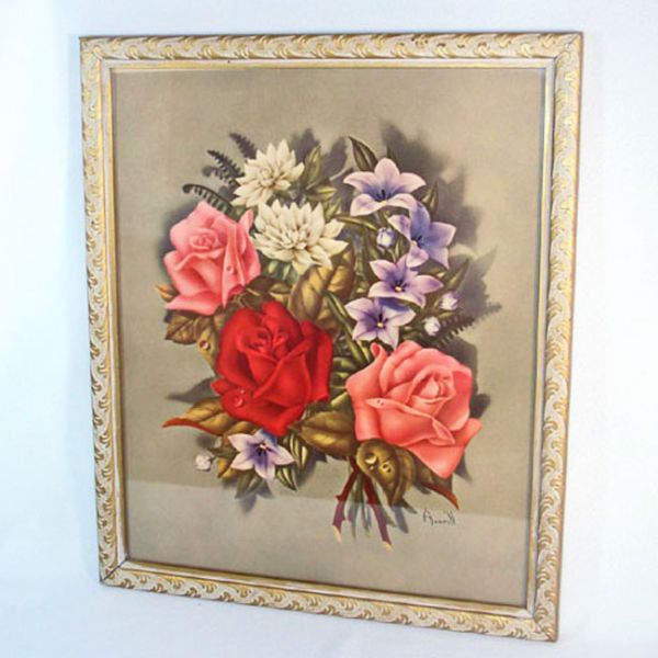 Pair 1940s Large Framed Averill Floral Prints #2