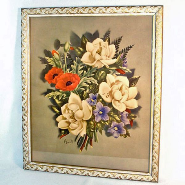 Pair 1940s Large Framed Averill Floral Prints #3