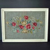 Shabby Rose Spray Framed Needlepoint Picture 16 by 22