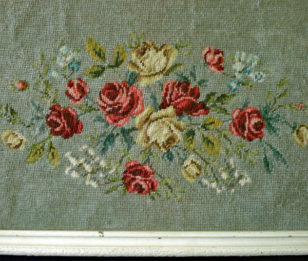 Shabby Rose Spray Framed Needlepoint Picture 16 by 22 #2