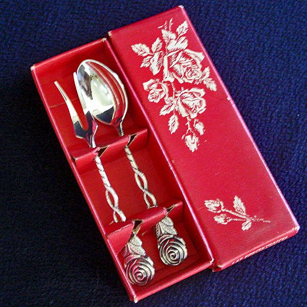 Boxed Swedish Silverplate Sweet Fork, Coffee Spoon Set #1