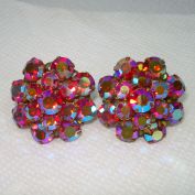 Red Aurora Rhinestone Cluster Clip Earrings