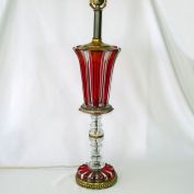 Ruby and Clear Paneled Glass Table Lamp