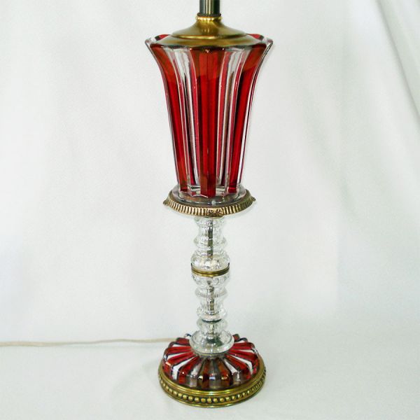 Ruby and Clear Paneled Glass Table Lamp #2