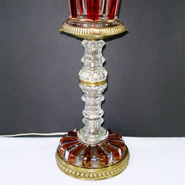 Ruby and Clear Paneled Glass Table Lamp #3