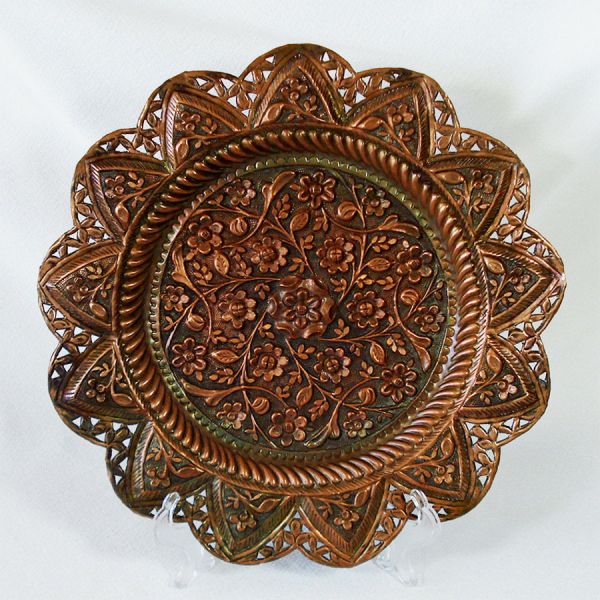 Embossed Flowers Reticulated Copper Wall Charger