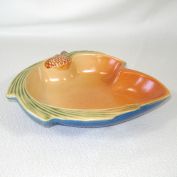 Roseville Pine Cone Leaf Shape Dish Blue Bottom