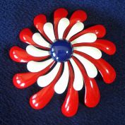 Red White Blue 60s Mod Flower Power Pin Brooch Spiral Petals Clearance