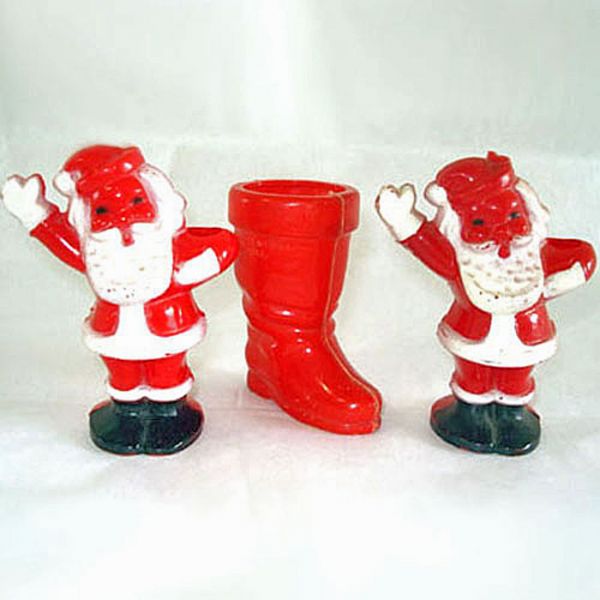 3 Hard Plastic Candy Containers Santa Claus and Boot