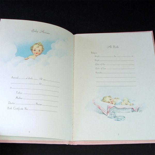 Pink Satin 1940 Baby Birth Record Book Unused Painted Cover #5