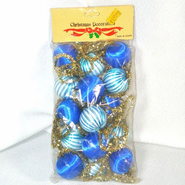 Package Blue Satin Ball Gold Tinsel Christmas Garland Clearance