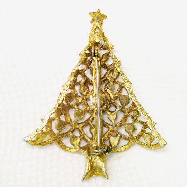 Goldtone Christmas Tree Pin Multicolor Rhinestones #2