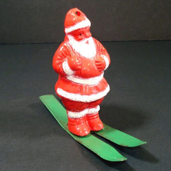 Irwin Santa on Metal Skis Candy Container Christmas Ornament #1