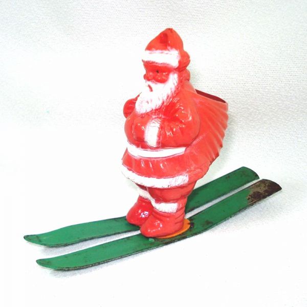 Irwin Santa on Metal Skis Candy Container Christmas Ornament #2